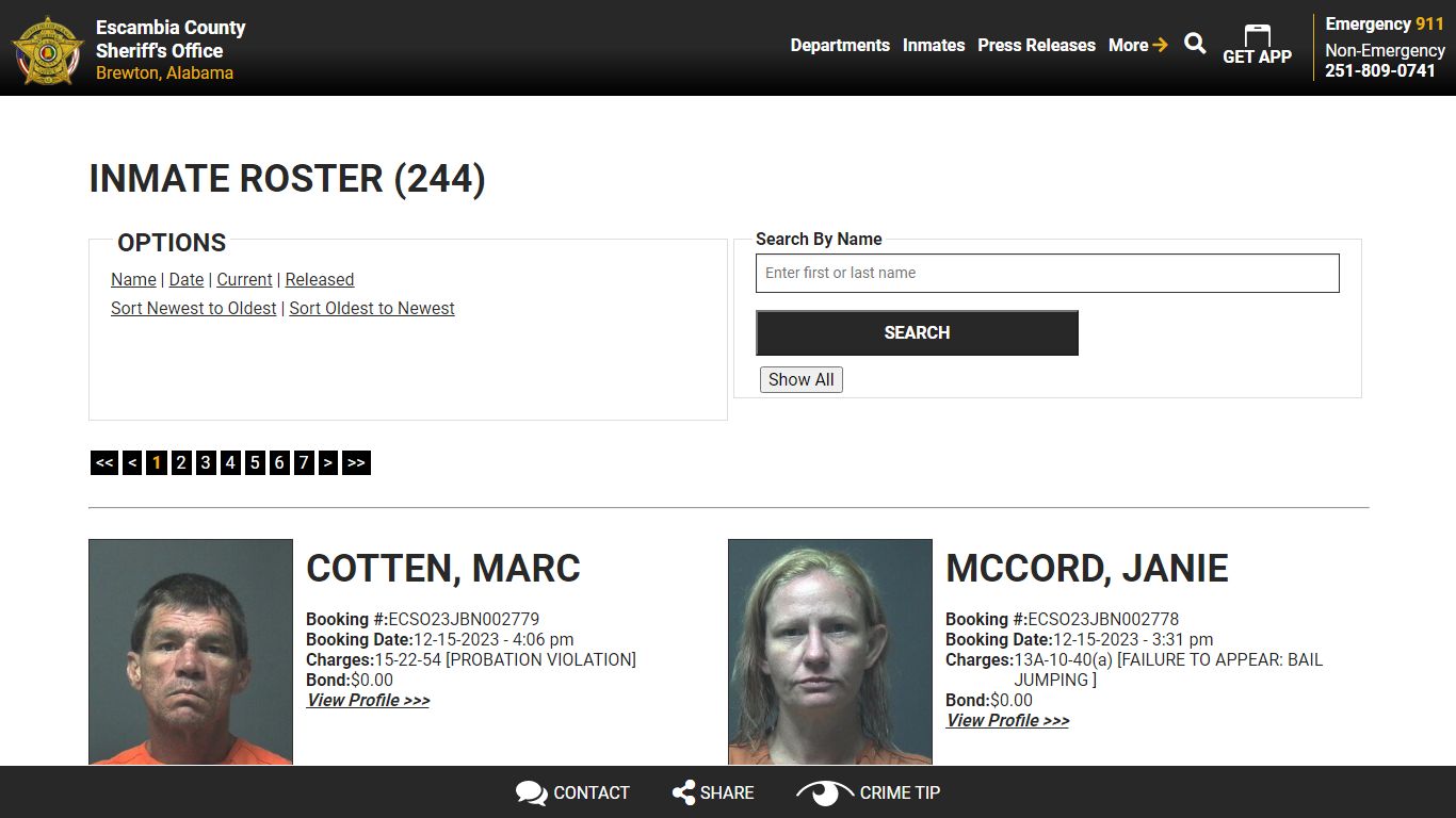 Inmate Roster (252) - Escambia County Sheriff, AL